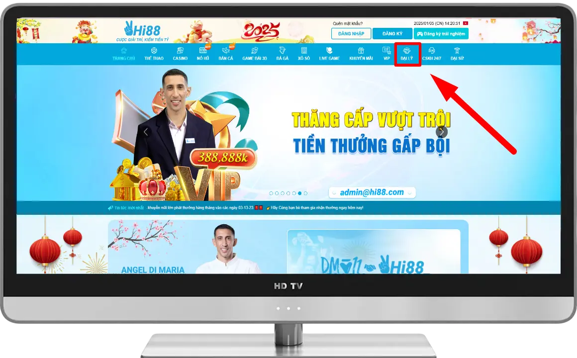 Bước 1: Tại trang chủ chọn "ĐẠI LÝ".